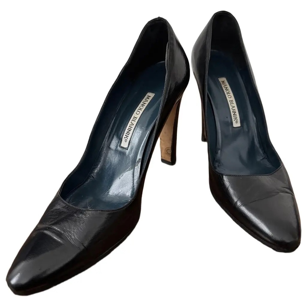 Manolo Blahnik Black Leather High Heels Sz 8.5 (39)